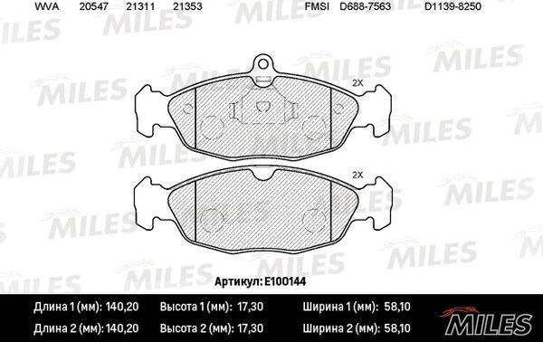 Miles E100144 - Əyləc altlığı dəsti, əyləc diski furqanavto.az