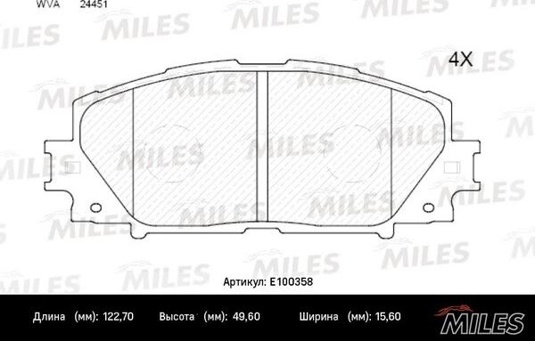 Miles E100358 - Əyləc altlığı dəsti, əyləc diski furqanavto.az