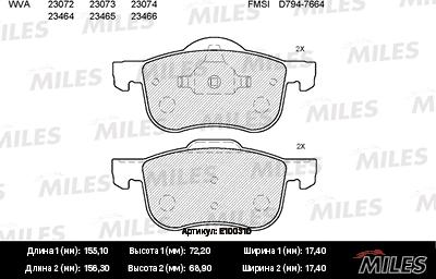 Miles E100310 - Əyləc altlığı dəsti, əyləc diski furqanavto.az