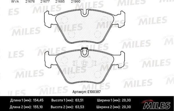 Miles E100387 - Əyləc altlığı dəsti, əyləc diski furqanavto.az