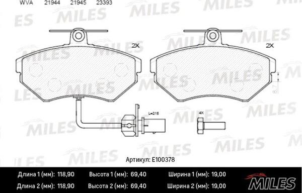 Miles E100378 - Əyləc altlığı dəsti, əyləc diski furqanavto.az