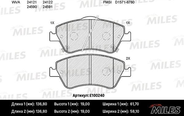 Miles E100240 - Əyləc altlığı dəsti, əyləc diski furqanavto.az