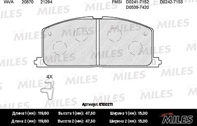 Miles E100211 - Əyləc altlığı dəsti, əyləc diski furqanavto.az