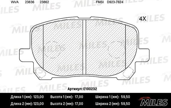 Miles E100232 - Əyləc altlığı dəsti, əyləc diski furqanavto.az