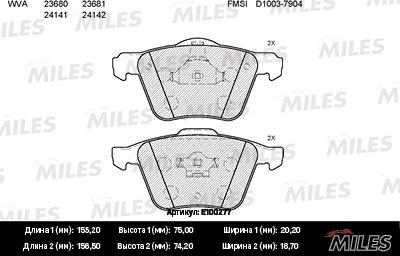 Miles E100277 - Əyləc altlığı dəsti, əyləc diski furqanavto.az