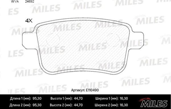 Miles E110490 - Əyləc altlığı dəsti, əyləc diski furqanavto.az