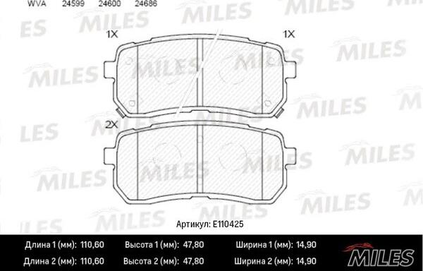 Miles E110425 - Əyləc altlığı dəsti, əyləc diski furqanavto.az