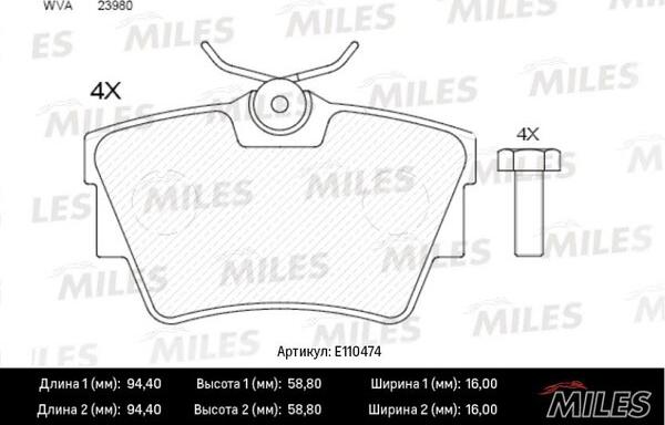 Miles E110474 - Əyləc altlığı dəsti, əyləc diski furqanavto.az