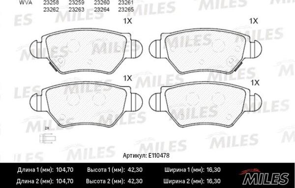 Miles E110478 - Əyləc altlığı dəsti, əyləc diski furqanavto.az