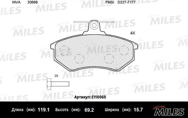 Miles E110065 - Əyləc altlığı dəsti, əyləc diski furqanavto.az