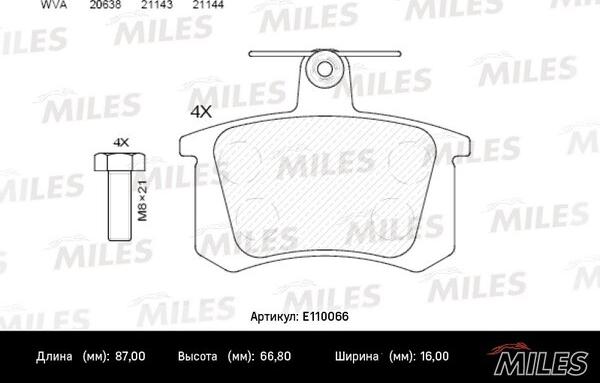 Miles E110066 - Əyləc altlığı dəsti, əyləc diski furqanavto.az