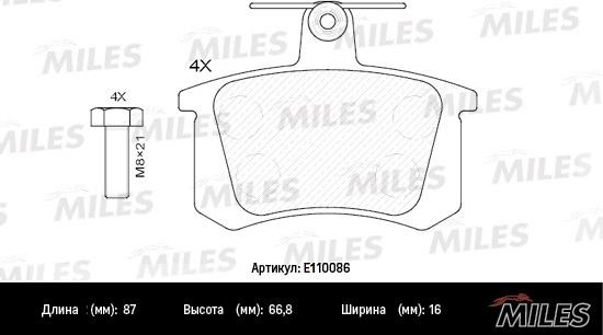 Miles E110086 - Əyləc altlığı dəsti, əyləc diski www.furqanavto.az