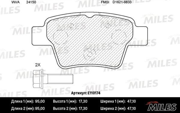 Miles E110174 - Əyləc altlığı dəsti, əyləc diski furqanavto.az