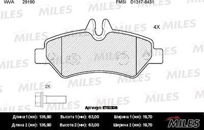 Miles E110306 - Əyləc altlığı dəsti, əyləc diski furqanavto.az