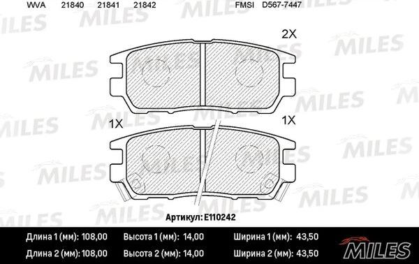 Miles E110242 - Əyləc altlığı dəsti, əyləc diski furqanavto.az