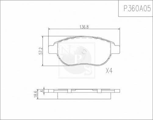 NPS P360A05 - Əyləc altlığı dəsti, əyləc diski furqanavto.az