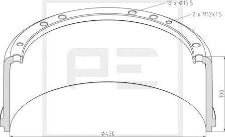 PE Automotive 016.406-00A - Əyləc barabanı furqanavto.az