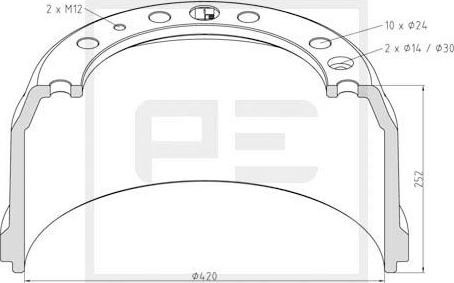 PE Automotive 106.084-00A - Əyləc barabanı furqanavto.az