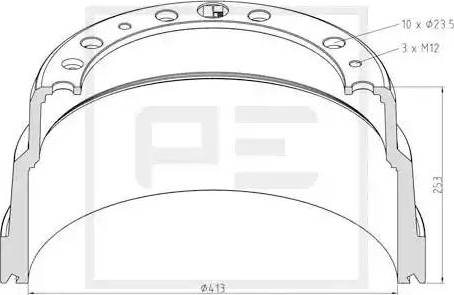 PE Automotive 126.048-00A - Əyləc barabanı furqanavto.az