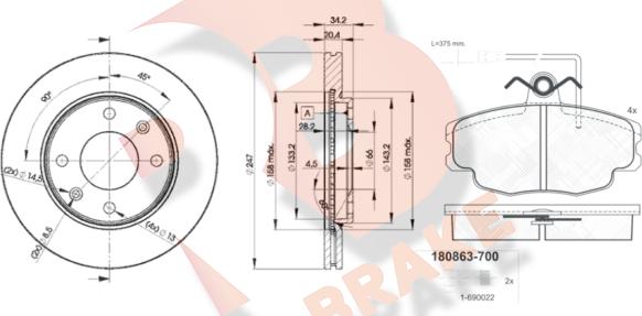 R Brake 3R08634694 - Əyləc dəsti, diskli əyləclər furqanavto.az