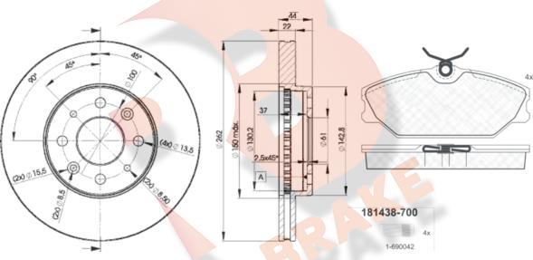 R Brake 3R14382232 - Əyləc dəsti, diskli əyləclər furqanavto.az