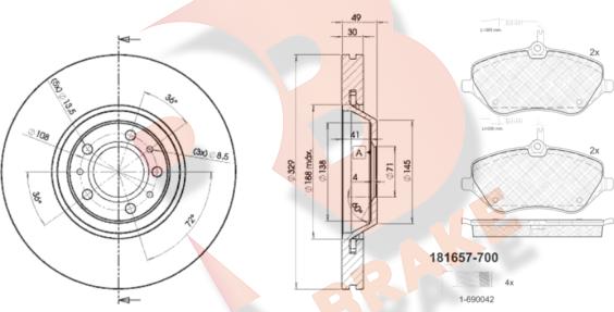 R Brake 3R16574608 - Əyləc dəsti, diskli əyləclər furqanavto.az