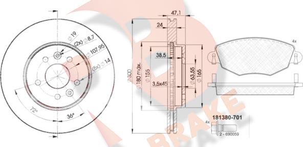 R Brake 3R13806767 - Əyləc dəsti, diskli əyləclər furqanavto.az