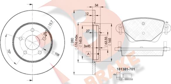 R Brake 3R13816768 - Əyləc dəsti, diskli əyləclər furqanavto.az