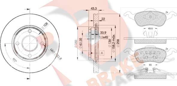 R Brake 3R12645344 - Əyləc dəsti, diskli əyləclər furqanavto.az