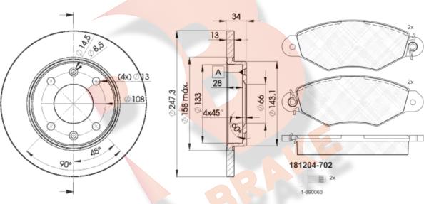 R Brake 3R12044298 - Əyləc dəsti, diskli əyləclər furqanavto.az