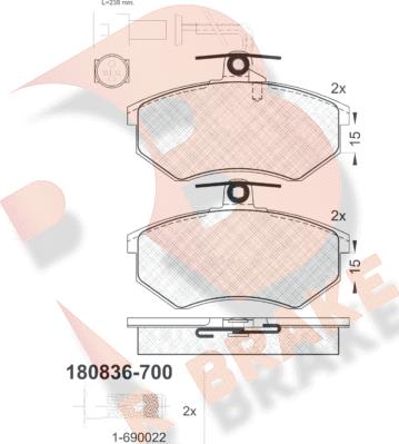 R Brake RB0836-700 - Əyləc altlığı dəsti, əyləc diski furqanavto.az