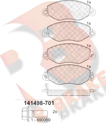 R Brake RB1498-701 - Əyləc altlığı dəsti, əyləc diski furqanavto.az