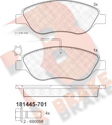 R Brake RB1445-701 - Əyləc altlığı dəsti, əyləc diski furqanavto.az