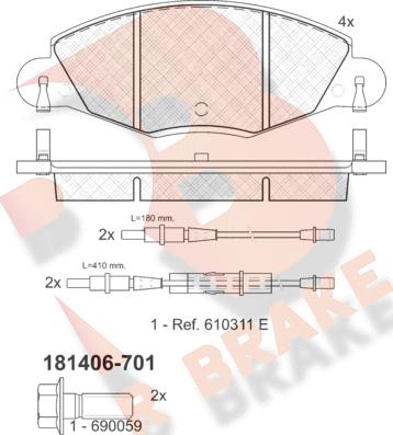 R Brake RB1406-701 - Əyləc altlığı dəsti, əyləc diski furqanavto.az