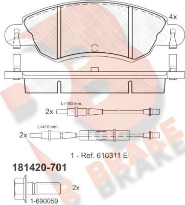 R Brake RB1420-701 - Əyləc altlığı dəsti, əyləc diski furqanavto.az