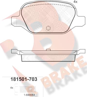 R Brake RB1501-703 - Əyləc altlığı dəsti, əyləc diski furqanavto.az