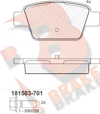 R Brake RB1503-701 - Əyləc altlığı dəsti, əyləc diski furqanavto.az