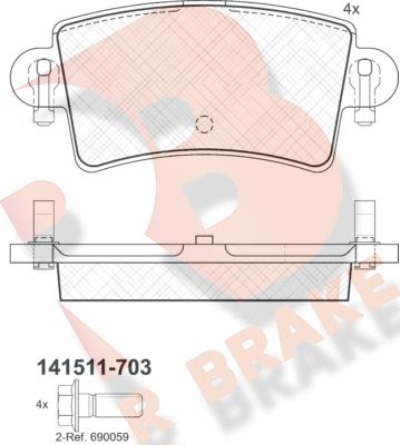 R Brake RB1511-703 - Əyləc altlığı dəsti, əyləc diski furqanavto.az