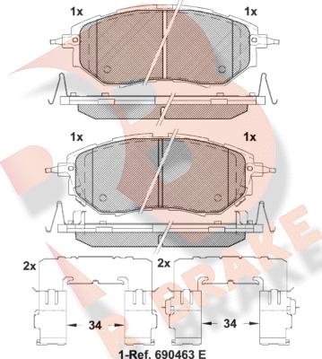 R Brake RB1697-067 - Əyləc altlığı dəsti, əyləc diski furqanavto.az