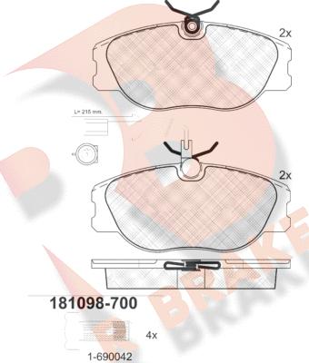 R Brake RB1098-700 - Əyləc altlığı dəsti, əyləc diski furqanavto.az