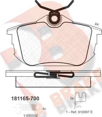 R Brake RB1165-700 - Əyləc altlığı dəsti, əyləc diski furqanavto.az