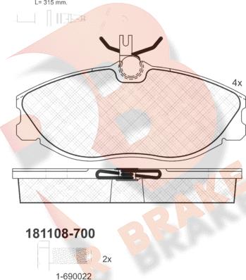 R Brake RB1108-700 - Əyləc altlığı dəsti, əyləc diski furqanavto.az