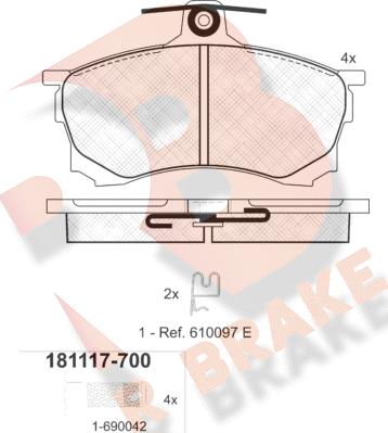 R Brake RB1117-700 - Əyləc altlığı dəsti, əyləc diski furqanavto.az