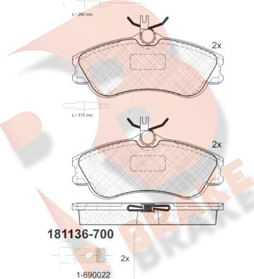 R Brake RB1136-700 - Əyləc altlığı dəsti, əyləc diski furqanavto.az