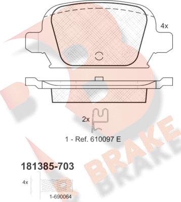 R Brake RB1385-703 - Əyləc altlığı dəsti, əyləc diski furqanavto.az