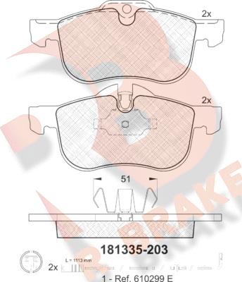 R Brake RB1335 - Əyləc altlığı dəsti, əyləc diski furqanavto.az