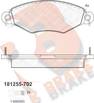 R Brake RB1255-702 - Əyləc altlığı dəsti, əyləc diski furqanavto.az