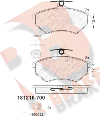 R Brake RB1216-700 - Əyləc altlığı dəsti, əyləc diski furqanavto.az