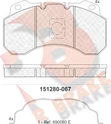 R Brake RB1280 - Əyləc altlığı dəsti, əyləc diski furqanavto.az