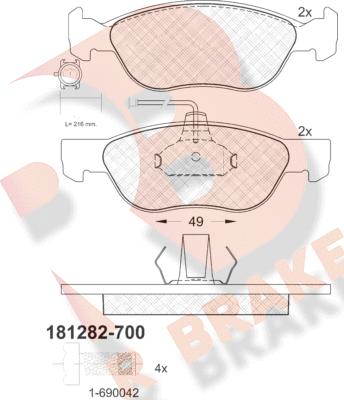 R Brake RB1282-700 - Əyləc altlığı dəsti, əyləc diski furqanavto.az